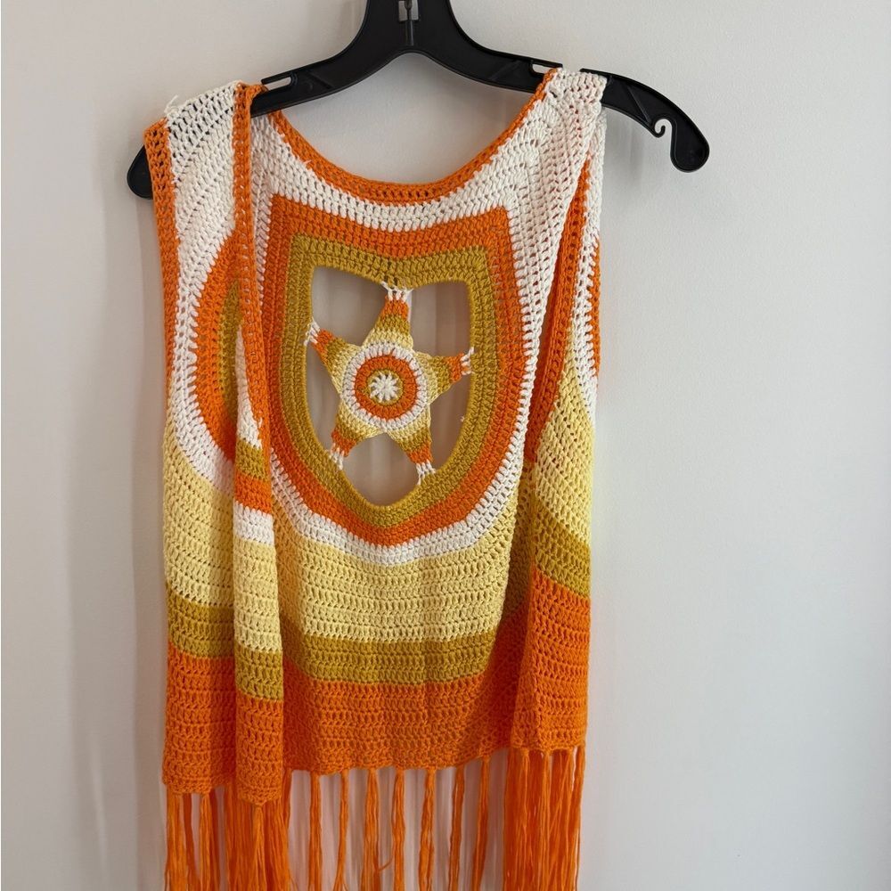 Colorful Crochet Vest with Star Design NWT